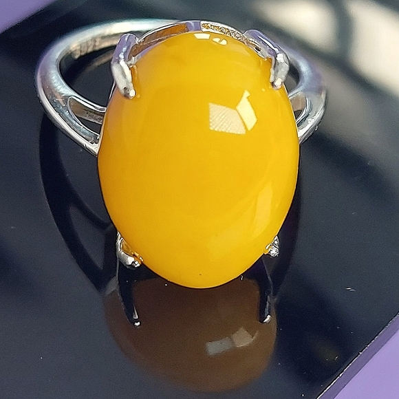 Natural Oval Amber 17x12mm 925 Sterling Silver Ring - Picture 6 of 6